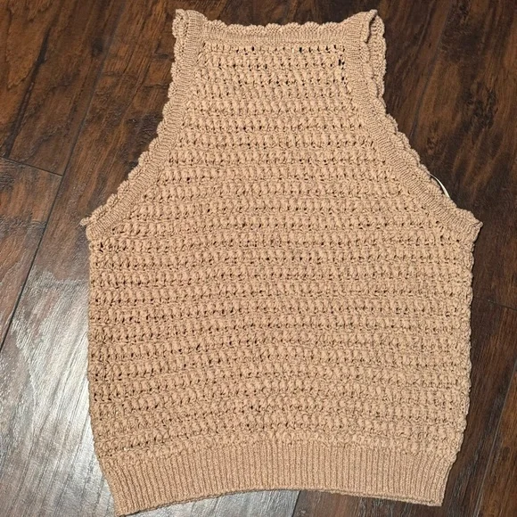 J. Crew Montauk Crochet Tank Top  Women's XL Dark Basket Stitch Beige Beach - Picture 14 of 14
